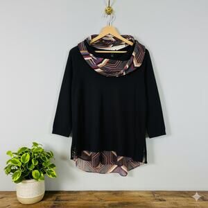 AB Studio Women’s Black Sweater with Matching Multi-Color Scarf Size Large